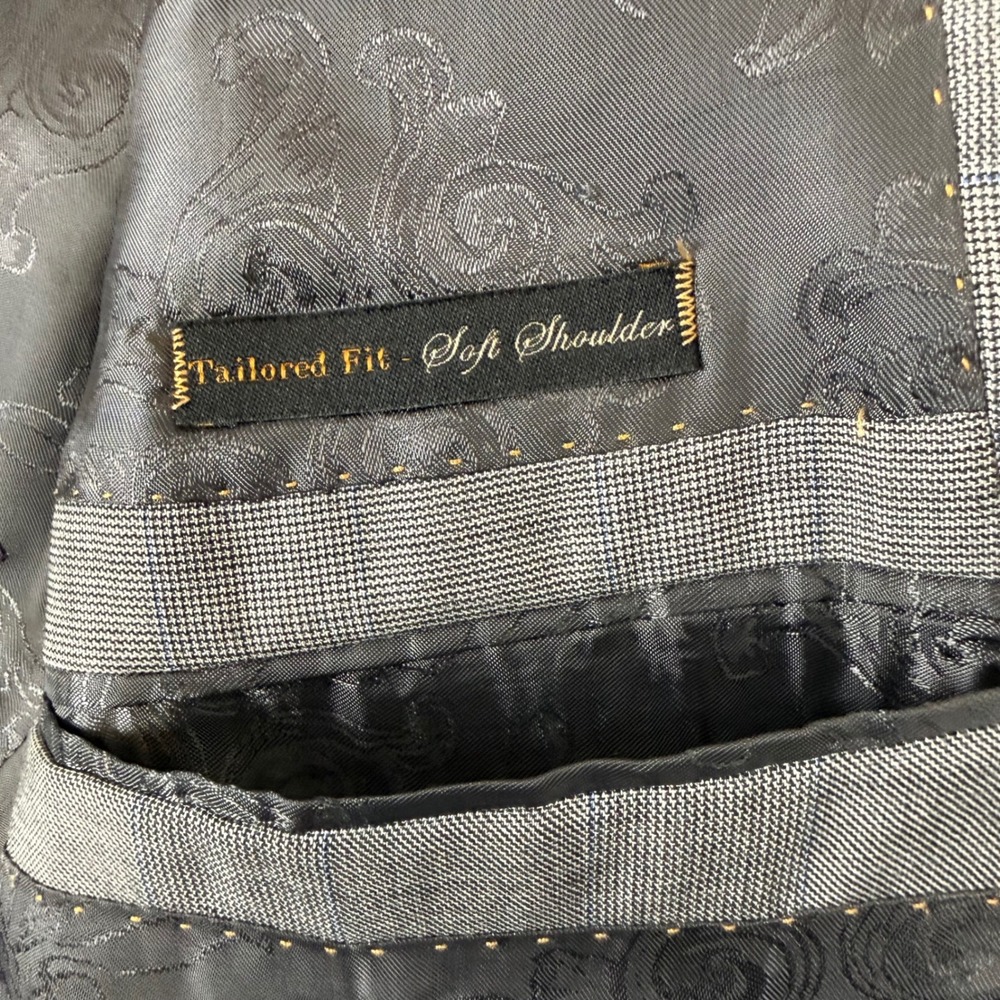 Jos A Bank Reserve Liberty Blazer 42R Cerruti 130s Wool Grey Plaid USA 3301/2FP - Picture 7 of 15